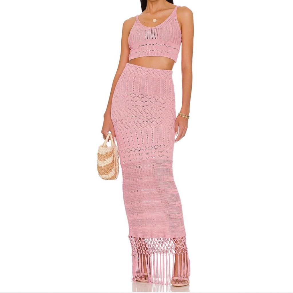 House Of Harlow 1960 Pink Crochet Skirt Set